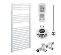 Sol*Aire Heating Products Bray Straight Dual Fuel Thermostatic Electric Heated Towel Rail/Warmer/Radiator, White, With Timer. Round Tube, High Output. For Bathroom, Kitchen, 1200 x 500