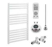 Sol*Aire Heating Products Bray Straight Dual Fuel Thermostatic Electric Heated Towel Rail/Warmer/Radiator, White, With Timer. Round Tube, High Output. For Bathroom, Kitchen, 800 x 500
