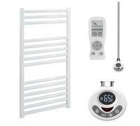 Sol*Aire Heating Products Bray Straight Thermostatic Electric Heated Towel Rail/Warmer/Radiator, White, With Timer. Round Tube, 25mm Bars, High Output. For Bathroom, Kitchen, 800 x 400