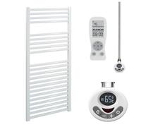 Sol*Aire Heating Products Bray Straight Thermostatic Electric Heated Towel Rail/Warmer/Radiator, White, With Timer. Round Tube, 25mm Bars, High Output. For Bathroom, Kitchen, 1200 x 500