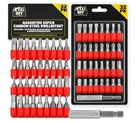 SOL Assorted 32pcs Carbon Steel Drill Bit Set - Includes 8 Phillips, 8 Flat, 8 Torx & 8 Hex Bits - Impact Driver Bits for Versatile Applications - Universal Drill & Screwdriver Set