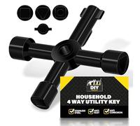 SOL Household 4 Way Utility Key for Gas Meter Box Electric Water Radiator Cupboard Access Multi Function Service Tool Durable Metal Design for Property Emergency Home DIY Maintenance
