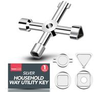 SOL Household 4 Way Utility Key Gas Meter Box Key for Electric Water Radiator Cupboard Access Multi Function Service Tool Durable Metal Design Property Emergency Home DIY Maintenance
