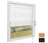 Sol Royal White Wooden Venetian Blinds for Windows 50x130 cm - Easy Fit Darkening Shutter Window Blinds 50cm wide for Bedroom Kitchen Living Room Home Office - JH3