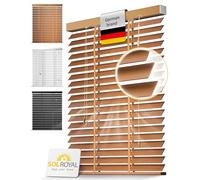 Sol Royal Wooden Window Blinds Oak 50mm Slats Extra Wide Solid Wood natural | 140x180cm for bedroom kitchen easy installation wall ceiling venetian Windows roller shades BE5