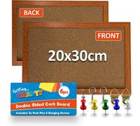 SOL Double Sided Cork Board with Pins, Screws & Hangers, Portable & Lightweight A4 Cork Board for Home & Office Use, Easy to Install, Pin-Friendly Surface Ideal for Photos, Memos, Art Project & Notes
