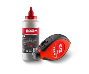 SOLA CLKS Chalk Line Set Red - 30 m Marking Line with Chalk Red 230 g in Practical Set - Quick Line Retraction thanks to 6:1 Gear - Large and Robust Plastic Housing