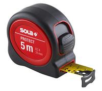 SOLA Protect Tape Measure - 5 m / 25 mm - Robust Tape Measure with Belt Clip - Steel Tape, Yellow Painted with mm Scale - Accuracy Class II - Roll Meter with Movable End Hook - Length 5 m / 25 mm