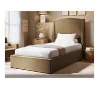 Solace+Co Blaine Single Winged Headboard Ottoman Bed in Light Sand Solace+Co Light Sand Single