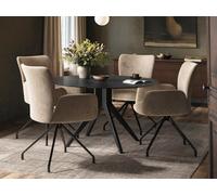 Solace+Co Emil Black Round Glass Dining Table With Kora Chairs Set