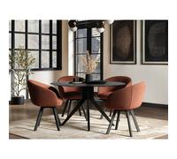 Solace+Co Emil Round Glass Dining Table with Vito Chairs Set in Brown Solace+Co Brown