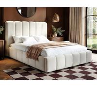 Solace+Co Emilie Ribbed Kingsize Ottoman Bed Cream Boucle