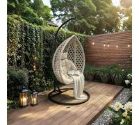 Solace+Co - Lola Rattan Egg Chair, Hanging Egg Chair with Stand, Relaxing with Spacious Design and Foam Cushions, Foldable Basket, Weatherproof, Suitable for Indoor and Outdoor Spaces (Grey)
