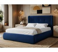 Solace+Co Monte Midnight Velvet Winged Button Headboard Ottoman Bed Double