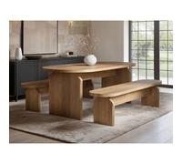 Solace+Co Varm Wooden Ribbed Dining Table With Bench Set Oak in Light Oak Solace+Co Light Oak