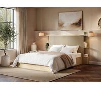Solace+Co Zora Ottoman Double Bed With Headboard Shelves Oak