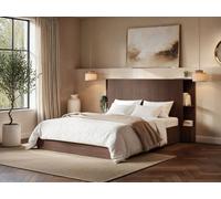 Solace+Co Zora Ottoman Kingsize Bed With Headboard Shelves Walnut