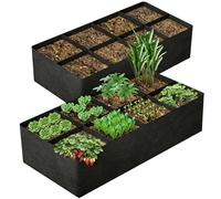 SolaceShine Fabric Raised Beds for Garden Vegetables 128Gallon 8-Grid, Heavy Duty Non-Woven Plant Growing Bags for Flowers Herbs, Rectangle Planting Container for Outdoor Indoor (Black, 2pcs)