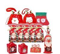 SolaceWood Christmas Gift Bags and Decorations Set 20PCS,10 Gift Bags,2 drawstring cloth bags,1 Cloth Wine Bag, 2 Stockings, 5 Candy Boxes, 20 Greeting Cards,Christmas Party Supplies