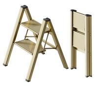 SOLADDER 2 Step Stool, Anti-Slip and Lightweight Foldable Step Ladder for Kids & Adults to Use in Kitchen,Closet and Library,300lbs(Gold)