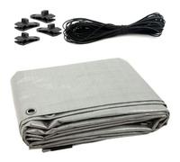 SolaDirect 10 X 12 M Tarpaulin Waterproof Heavy Duty Cover Ground Sheet Camping With 4 Tarp Clips + 10M / 30Ft Bungee Cord (Silver - 90Gsm)