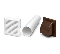 SolaDirect 100mm Through-Wall Ventilation Kit With 500mm Duct And Backdraft Damper For Bathrooms, Kitchens, Toilets & Utility Rooms