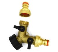 SolaDirect 2 Way Garden Tap Connector, Brass Garden Hose Tap Y Splitter Connector With Individual On/off Valves And 2 Quick Hose Connectors