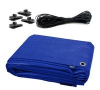 SolaDirect 2 X 2 M Tarpaulin Waterproof Cover Ground Sheet Camping With 4 Tarp Clips + 10M / 30Ft Bungee Cord (Blue - 55Gsm)
