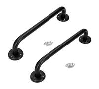 SolaDirect 2 X Bathroom Grab Bar For Elderly, Disabled, Seniors - 200 mm Black Safety Handrail & Fixings - Powder Coated Steel Support Handle