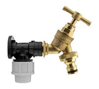 SolaDirect 20mm Mdpe Wall Flange Kit - Wall Plate Elbow With 1/2" Brass Garden Tap & Hozelock Compatible Hose Connector - Easy To Install