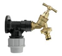 SolaDirect 25mm Mdpe Wall Flange Kit - Wall Plate Elbow With 3/4" Brass Garden Tap & Hozelock Compatible Hose Connector - Easy To Install