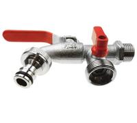 SolaDirect 3/4" Bsp Double Duo Outlet Garden Tap Brass Nickle Plated Automatic Watering