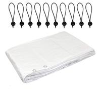 SolaDirect 4 X 4 M Tarpaulin Waterproof Heavy Duty Cover Camping Ground Sheet Caravan Furniture Multipurpose 10 Bungee Balls White 90 Gsm