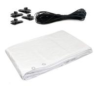 SolaDirect 4 X 5 M Tarpaulin Waterproof Heavy Duty Cover Ground Sheet Camping With 4 Tarp Clips + 10M / 30Ft Bungee Cord (White - 90Gsm)