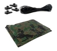 SolaDirect 4 X 6 M Tarpaulin Waterproof Heavy Duty Cover Ground Sheet Camping With 4 Tarp Clips + 10M / 30Ft Bungee Cord (Camo/army - 90Gsm)