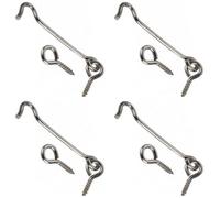 SolaDirect 4 X Steel Cabin Hook And Hook And Eye Latch, 20Cm / 8" Long, Shed Door Latch Heavy Duty, Gate Latch For Wooden Gates, Window Brace