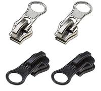 SolaDirect 4 x Zipper Sliders Pullers Replacements Metal Pull Tabs Zip Fixer Parts for Repair Jeans, Coats, Jackets, Zippers (2 x Silver & 2 x Black for No 5 Zippers)