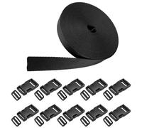 SolaDirect 5 M / 5.5 Yd Heavy-Duty Webbing Strap, 10 Sets Side Release Buckles And Tri-Glide Slides (25 mm / 1 Inch, Black)