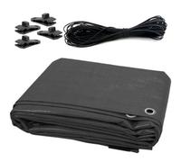 SolaDirect 5 X 8 M Tarpaulin Waterproof Heavy Duty Cover Ground Sheet Camping With 4 Tarp Clips + 10M / 30Ft Bungee Cord (Grey - 200Gsm)