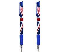 SolaDirect Ballpoint Pens With The United Kingdom Flag / Union Jack Motive, Pack Of 2, Blue Ink, Retractable Smudge Free Pens, 0.5 mm Point