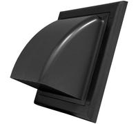 SolaDirect Black Gravity Flap For 100 mm / 4" Round Wall Outlet - Ventilation Duct Cover With Non-Return Shutters And Rear Spigot