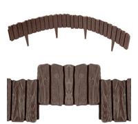 SolaDirect Brown Lawn Edging Border - 2.26 M / 7.4 Ft Long Garden Palisade With Wood Bark Effect - Fencing With Ground Stakes