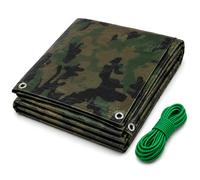 SolaDirect Camouflage Tarpaulin 5 X 6M Heavy-Duty Waterproof 85Gsm With 10M Elastic Tie Rope - Camo Tarp Sheet Cover For Camping, Fishing