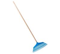 SolaDirect Garden Leaf Rake - 25 Tine Plastic Head & 115 Cm Wooden Handle, 39 Cm Wide - Lightweight & Durable For Quick Lawn Cleaning