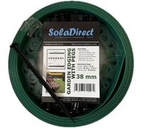 SolaDirect Green Lawn Edging Border - 10 M / 33 Ft Long Flexible Plastic Garden Edging & 20 Securing Pegs - Easy To Cut And Shape (38mm High)