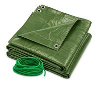 SolaDirect Green Tarpaulin 3 X 5M Heavy-Duty Waterproof 90Gsm With 10M Elastic Tie Rope - Tarp Sheet Cover For Garden Furniture, Logs