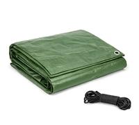 SolaDirect Green Tarpaulin 4 X 4 M 90 Gsm Waterproof Uv Resistant Pe Tarp Sheet, Aluminium Eyelets, Reinforced Edges, 10M Bungee