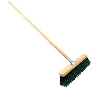 SolaDirect Heavy Duty Garden Broom With Handle, Outdoor For Wet & Dry Surfaces, 16" Synthetic Hard Bristle Sweeping Brush For Cleaning Green