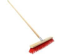 SolaDirect Heavy Duty Garden Broom With Handle, Outdoor For Wet & Dry Surfaces, 16" Synthetic Hard Bristle Sweeping Brush For Cleaning (Red)