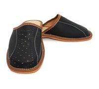 SolaDirect Men's Eco Leather Slippers Shoes Comfort Sandals Slip On Mules Black with Brown Edging (Size UK 6 / EU 40)